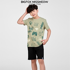 Bộ đồ bé trai cộc tay size đại Bigfox Miss Meow chất cotton mềm in đẹp 12,13,14,15 tuổi 40kg 50kg