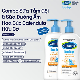 Combo Sữa tắm gội Cetaphil Baby W&S with Organic Calendula 400ml + Sữa dưỡng thể Cetaphil Baby with Organic Calendula 400ml