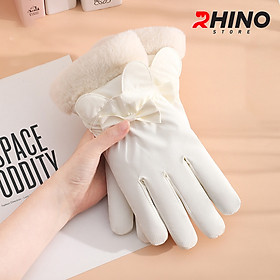 Găng tay Nữ giữ ấm lót lông cừu, chống gió Rhino G9022 cảm ứng điện thoại, đi xe máy