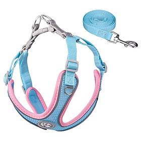 Dog Harness and Leash Set Padded Mesh Vest for Training Walking S Pink - L