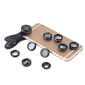 10 in 1 Smartphone Lens Kit 15X Macro Lens 0.63X Wide Angle Lens 198-Degree Fisheye Lens X2 Telescopic Lens Filters