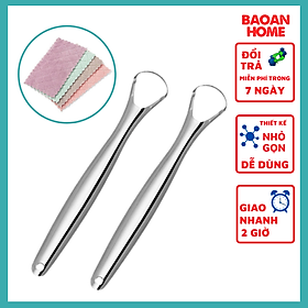 Bộ cạo lưỡi bằng inox 304 sáng bóng cao cấp hỗ trợ làm sạch bề mặt lưỡi tặng kèm khăn đa năng 2 mặt BaoAn hàng chính hãng