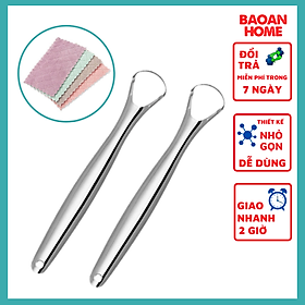 Dụng cụ cạo lưỡi bằng inox 304 sáng bóng làm sạch bề mặt lưỡi giúp hơi thở thơm mát tặng kèm khăn đa năng 2 mặt BaoAn hàng chính hãng