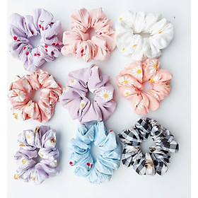 Combo 9 dây cột tóc Scrunchies hottrend họa tiết hoa cúc và có màu tím xinh cực xinh - chất liệu cao cấp