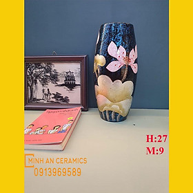 Mua Bình hoa sơn mài màu xanh tím than hoa sen khảm trứng  lá sen dát bạc gốm Minh An Bát Tràng cao cấp