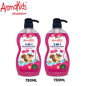 Combo 2 chai sữa tắm gội cho bé, sữa tắm gội trẻ em, sữa tắm gội toàn thân an toàn, dịu nhẹ,phù hợp cho làn da mỏng manh của bé hiệu AromaKids nhập khẩu từ Malaysia, 750ML/chai