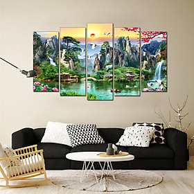 Mua Tranh treo tường  tranh trang trí PP_ NT607 bộ 5 tấm ghép Sơn thuỷ hữu tình
