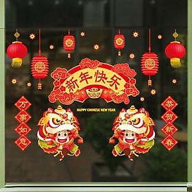 Mua Decal Tết HÍT TĨNH ĐIỆN không dơ kính - Cặp Múa Lân sư Rồng đẹp