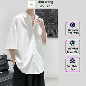  Áo sơ mi form rộng tay ngắn tay lỡ unisex nam nữ cá tính form Hàn Quốc vải lụa - SMN02