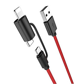 Dây sạc đa năng Hoco sạc nhanh 2.4A Max thiết kế 3 trong 1 tiện lợi dây dù chống đứt dài 1M ( 2 màu ) - Hàng chính hãng