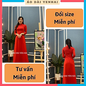 Áo dài đỏ tươi may sẵn chất lụa Mỹ cao cấp kiểu dáng 2 tà