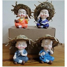 ComBo 4 Tượng Tiểu Sư Vui Vẻ, Trang Trí Tiểu Cảnh, Cây Kiểng