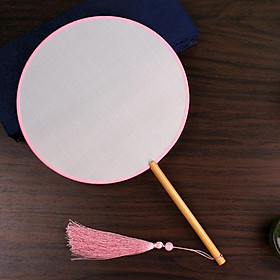 Hình ảnh Traditional Blank Chinese Court Round Fan with Wooden Handle DIY Painting Kit