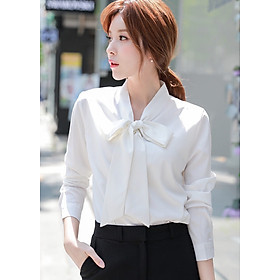 Sơ mi cột nơ công sở Đũi Việt DVSM115