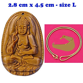 Mặt Phật A di đà đá mắt hổ 4,5 cm kèm dây chuyền inox rắn - mặt dây chuyền size lớn - size L, Mặt Phật bản mệnh