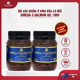 Bộ sản phẩm 2 hộp viên dầu cá hồi nhập khẩu chính hãng OMEGA 3 SALMON OIL (180 viên) giúp bổ sung DHA và EPA hỗ trợ giảm mỡ máu, giảm nguy cơ xơ vữa động mạch, cung cấp các chất dinh dưỡng cần thiết cho não bộ, tốt cho mắt