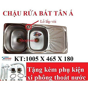 Chậu rửa bát Inox Tân Á xuất khẩu 2 ngăn (có bàn phụ) - đã đủ phụ kiện thoát nước