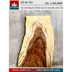 Mặt Bàn Gỗ Me Tây Nguyên Khối Dài 130 Rộng 62-78-86 Dày 4,5 (cm)