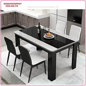 Mua Bộ bàn ăn 70x120cm mặt bàn phủ Ebosy siêu bóng đẹp chân sắt cao cấp 4 ghế bọc da - Bộ bàn ghế phòng ăn