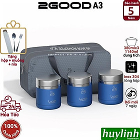 Mua Bộ 3 hộp cơm trưa giữ nhiệt 2Good A3 - 1140ml - Tặng kèm muỗng nĩa - Hàng chính hãng