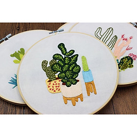 Embroidery Starter Kit Cross Stitch Kit Embroidery Cloth with Cactus Pattern