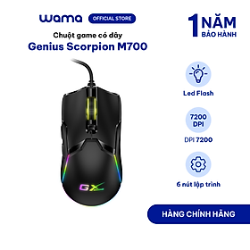 Chuột game có dây Genius Scorpion M700  - nhẹ, 6 nút lập trình, LED flash, DPI 7200, Hàng chính hãng, Bảo hành 1 năm