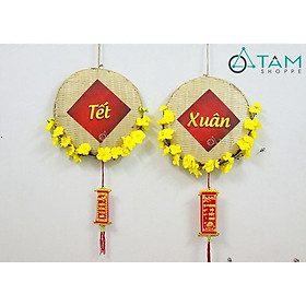 Vòng treo cửa Tết mẹt tre hoa mai ĐK 30cm T-VTC-11