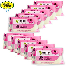 Combo 10 Gói Khăn Ướt Yuniku 20 Tờ Hương Phấn ( 20 Tờ x 10 )
