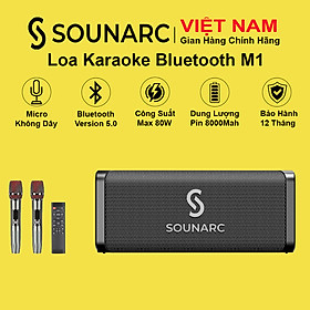 Mua Loa Karaoke Bluetooth 5.0 Sounarc M1 + 2 Micro Không dây | Âm thanh nổi 80W mạnh mẽ | Pin 8000mAh tích hợp  Chống Nước IPX6 Hỗ Trợ Thẻ TF  Micro  AUX - Hàng chính hãng