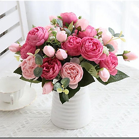 Bình hoa Hồng lụa Hàn Quốc cao cấp để bàn trang trí nhà cửa, decor nhà hàng, quán cà phê đẹp Flowermini LH-19