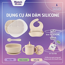 Bộ Ăn Dặm Cho Bé Thương Hiệu Mama's Choice, Combo Ăn Dặm Bát-Khay-Yếm-Thìa-Cốc Silicone Cao Cấp