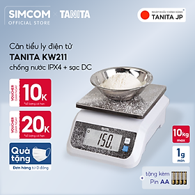 Cân tiểu ly điện tử nhà bếp chống nước IP67 TANITA KW211,Chính hãng nhật bản (10kg-0.5g)có trừ bì,bền đẹp,chính xác,sử dụng làm bánh,cân tổ yến,cân hải sản và y học,tặng kèm pin