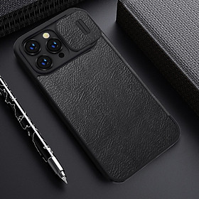 Bao da dành cho iPhone 14 Pro hàng chính hãng Nillkin QIN có nắp trượt bảo vệ camera - hàng nhập khẩu