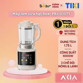 Máy làm sữa hạt Bear PBJ-D10T1 1.75L - Công suất 1000W, có chế độ nóng và dùng đá, Hàng chính hãng