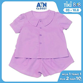 Bộ quần áo ngắn bé gái họa tiết Sơ mi tím quần váy cotton - AICDBGGHBZQD