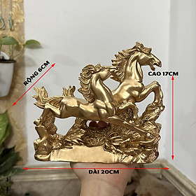 Mua  Linh vật phong thủy  Tượng đá trang trí Ngựa phong thủy - Tượng đá song mã phong thủy để bàn làm việc - Màu nhũ đồng - Dài 20cm