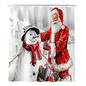Christmas Shower Curtain with Hooks Waterproof Bathroom Decor Bell