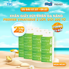 [COMBO 12 GÓI] Khăn giấy rút, khăn đa năng Premier VinaTissue 2 lớp 100% bột giấy nguyên sinh, không chất tẩy gói 200 tờ