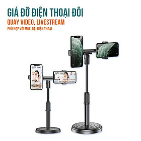 Giá Đỡ 2 Điện Thoại Livestream DK-098 Đế tròn Để Bàn