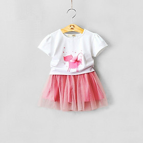 G00000610 (13-31kg) Set áo thun in mèo hồng váy voan hồng bé gái rất xinh. Vải thun 4 chiều kết hợp với voan lưới