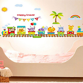 Decal dán tường đoàn tàu du lịch happy travel