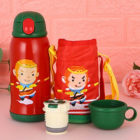 Combo bộ bình giữ nhiệt đa năng cho bé - họa tiết hình thú siêu dễ thương - 3 nắp tiện dụng BN17