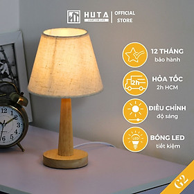 Đèn Ngủ Để Bàn Gỗ HUTA G2 Chao Nón Vintage Dễ Thương, Decor Trang Trí Phòng Ngủ, Đọc Sách Đầu Giường, Điều Chỉnh Độ Sáng, Bóng Led Sáng Vàng Tiết Kiệm Điện