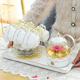Mua BỘ BÌNH THỦY TINH PHA TRÀ HOA KÈM ĐẾ CHÂM NẾN  6 CỐC  KHAY ĐĨA SỨ XƯƠNG CAO CẤP VÀ GIÁ TREO KIM LOẠI MẠ VÀNG - ANTH685 ( GIAO HOA VĂN NGẪU NHIÊN )