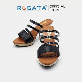 Giày sandal nữ đế cao 7 phân xỏ ngón quai ngang ROSATA RO518 - ĐEN