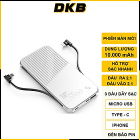 Mua Sạc Dự Phòng DKB CC10 - Dung Lượng 10000mAh - Tích Hợp 3 Đầu Dây Sạc - Hỗ Trợ Sạc Nhanh 2.1A - Phiên Bản Mới - Hàng Chính Hãng