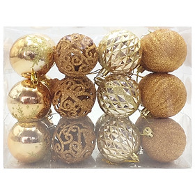 Hộp 24 Trái Châu Trang Trí Noel - Mẫu 4 - Màu Vàng Gold