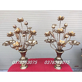 Combo 2 lọ hoa cao 30cm + 2 bó hoa sen 15 cành giả cổ bằng đồng