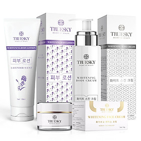 Bộ sản phẩm làm trắng da mặt và toàn thân Truesky VIP02 gồm 1 kem dưỡng trắng da mặt 20g + 1 kem ủ trắng 100g + 1 kem dưỡng trắng Lavender 100g
