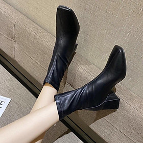 Boot Da Đế 5cm mũi vuông